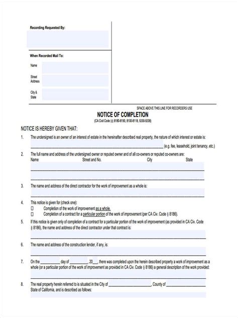 Free 6 Notice Of Completion Forms In Ms Word Pdf
