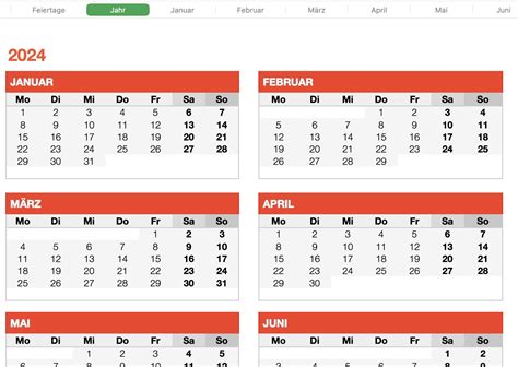 Kalender 2024 Monatsansicht Numbersvorlagende