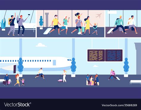 Airport Passengers Travellers In Terminal Vector Image