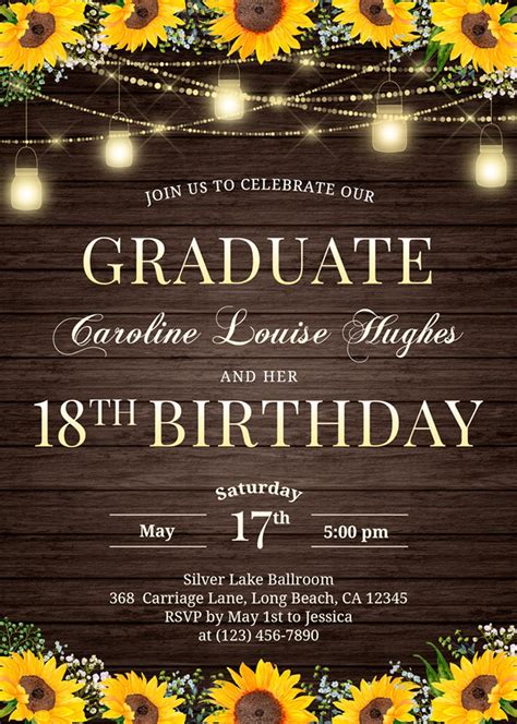 18th Birthday And Graduation Invitations Girl Rustic Etsy