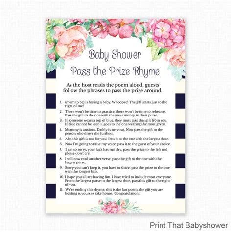 This listing is for the fun interactive game left & right. Baby Shower Game Floral Baby Shower Pass the Parcel Rhyme