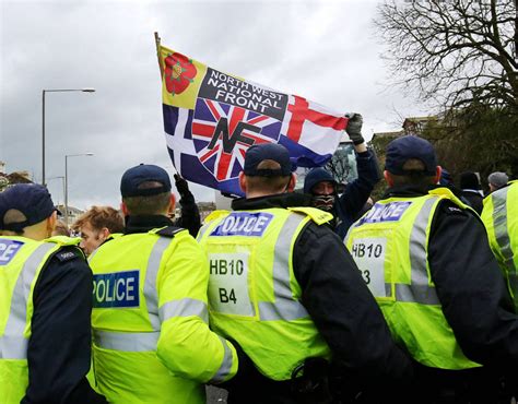 Right Wing Protesters Are Held Back By Police Lines As They Clash With