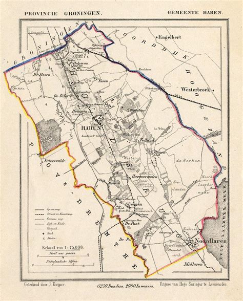 Antique Map NETHERLANDS HAREN GRONINGEN KUYPER 1865 Mapa