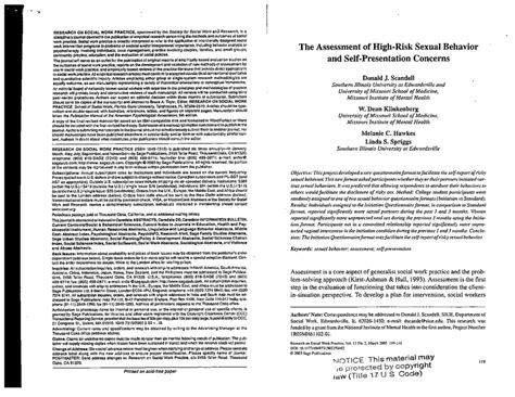 PDF The Assessment Of High Risk Sexual Behavior And Self Presentation Concerns