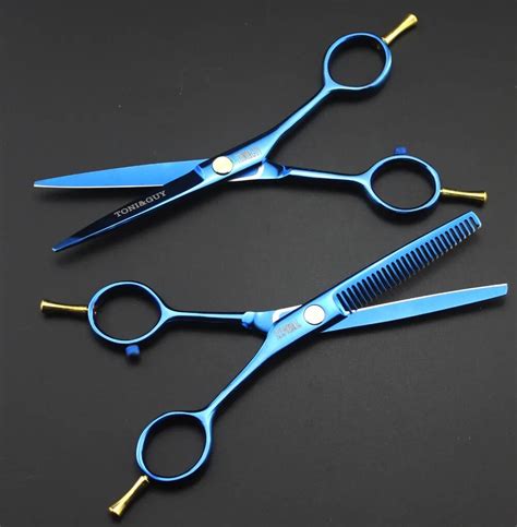 1 Pair 5 5 Professional Hairdressing Scissors 6cr13 Golden Blue Barber