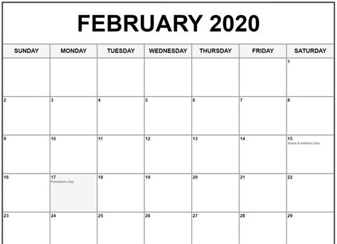 Free Printable February 2020 Calendar Holidays Templates