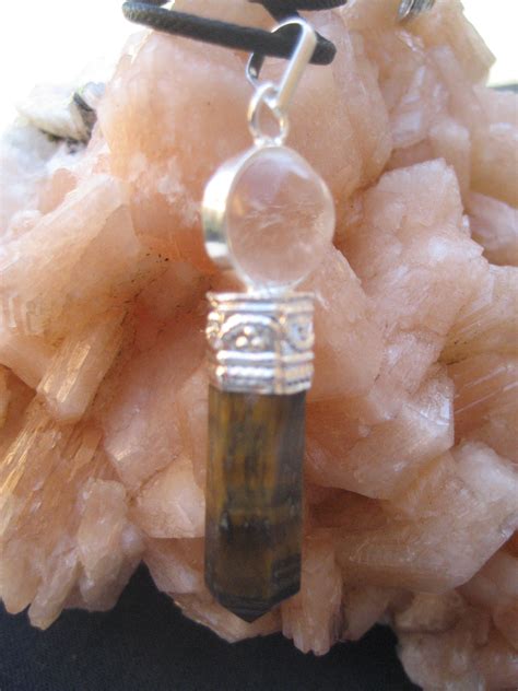 Solid Natural Tiger Eye Point And Crystal Quartz Ball Pendant With Cord