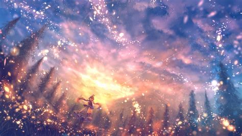 Download Anime Landscape Particles Scenic Pretty Beautiful