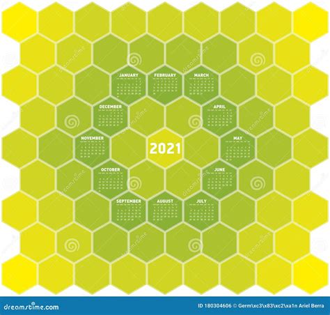 Colorful Calendar Design For Year 2021 In An Hexagonal Pattern Stock