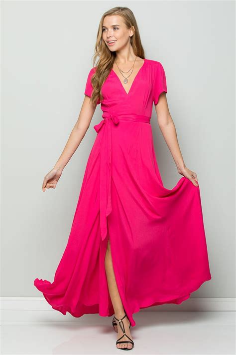Flowy Maxi Wrap Dress Hot Pink M In 2021 Maxi Dress Pink Dress
