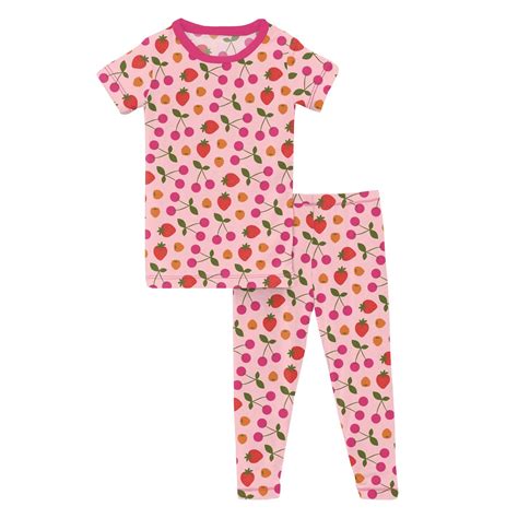 Print Short Sleeve Pajama Set In Lotus Berries