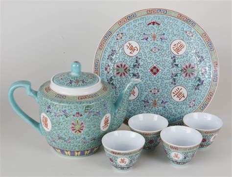Six Piece Chinese Porcelain Tea Set Circa 1920s Six Piece Chinese