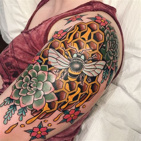 Succulent And Bee Tattoo By Gary Gerhardt In Frederick Md