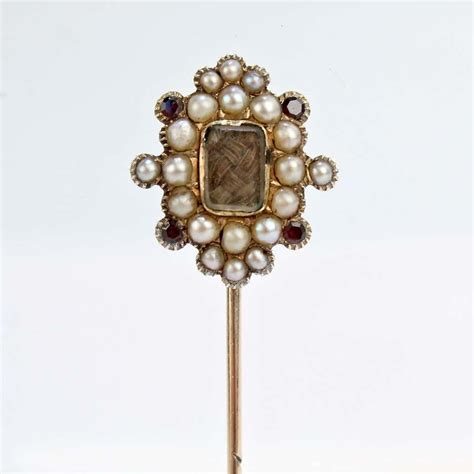 antique georgian mourning stick pin with gold pearls and garnets themed jewelry gold hair