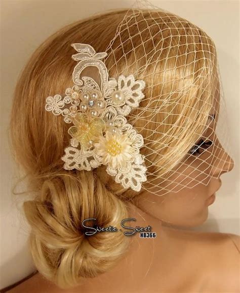 bridal veil wedding veil bridal comb face veil birdcage veil mini veil blusher veil ivory