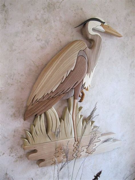 Great Blue Heron V Intarsia Carved Cabin Decor A Mens Den Etsy
