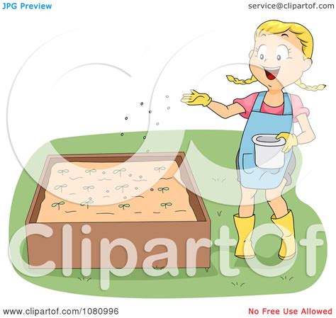 Clipart Girl Fertilizing Seedlings In A Planter Royalty Free Vector