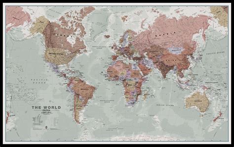 Maps International Large Framed Political World Mapframed Maps Wall