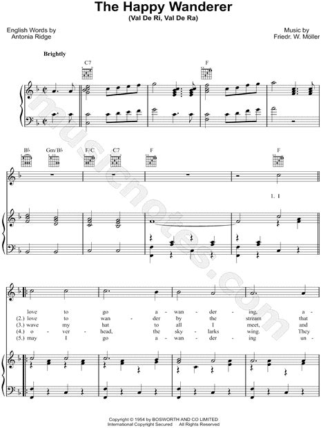 friedrich w möller the happy wanderer sheet music in f major transposable download