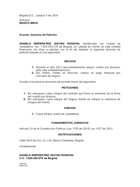 Derecho De Peticion Bancos Bogotá Seguro Prueba Gratuita De 30