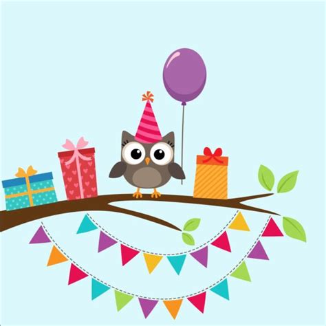 Happy Birthday Card And Cute Owls Vector 06 Free Download