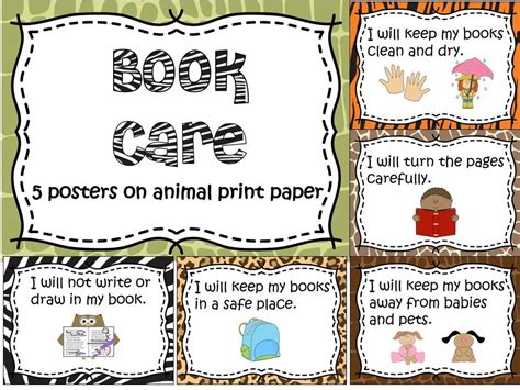 5 Book Care Posters On Cute Animal Print Paper Be Sure And Check Out