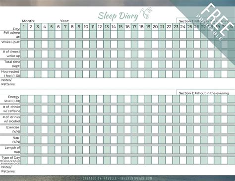 Printable Sleep Diary Chart Free Printable Templates