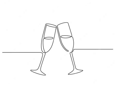 Premium Vector One Line Champagne Toast Continuous Linear Couple Wine Glasses Clink Wedding