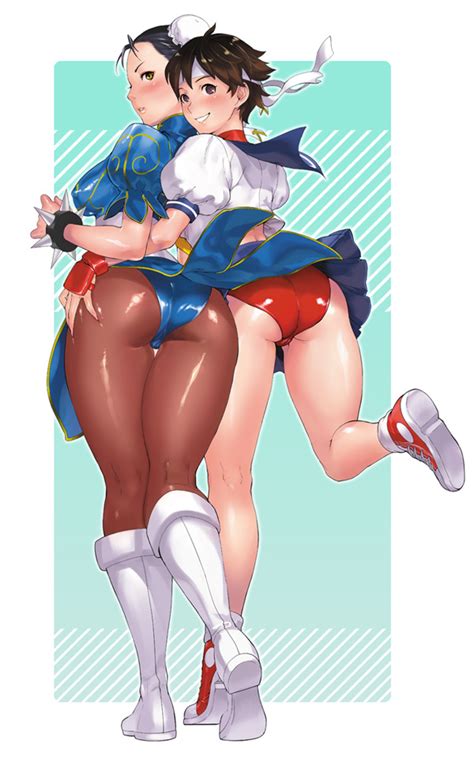 Nanboku Chun Li Kasugano Sakura Capcom Street Fighter Hand On Ass Girls Ass Ass Grab