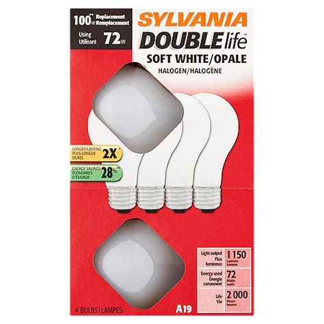 Sylvania Double Life 100w A19 Soft White Halogen Bulbs 4 Count