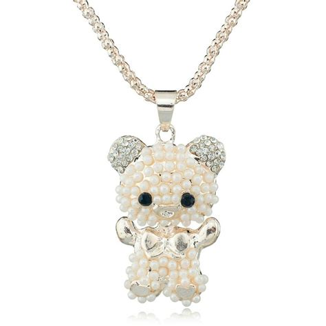 Wmw Pearl And Crystal Teddy Bear Necklace Pendant Anti Tarnish