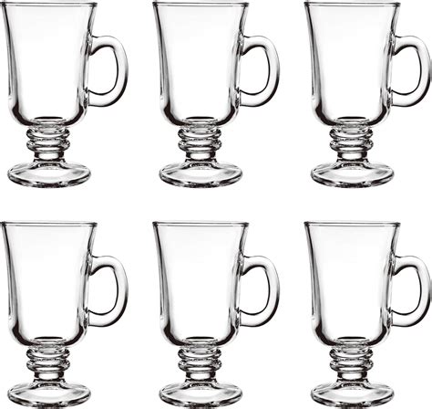 Binsakao Set Of 6 Irish Coffee Mugs 8 Oz Glass Footed Espresso Cups With Handles