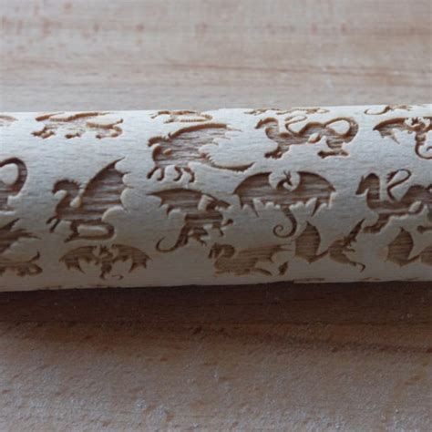Mini Laser Engraved Rolling Pin With Dragons Etsy