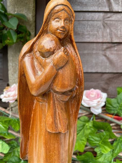 Old Vintage Wood Carving Madonna And Child Height 18 Inches Etsy