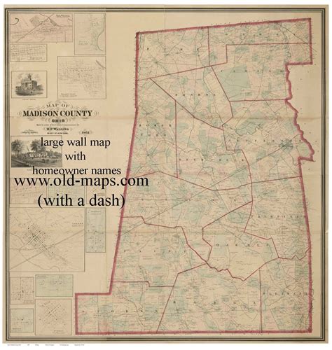 madison county ohio 1862 old wall map reprint with homeowner etsy wall maps madison county