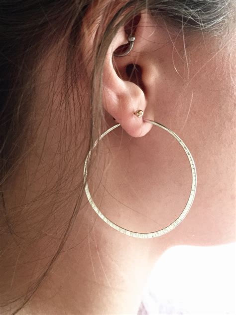 Hammered Silver Hoop Earrings Large Silver Dangle Hoops With Etsy Sweden