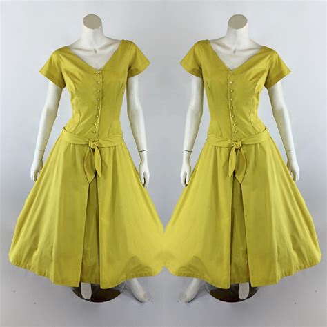 reserved 1950 s theo of california vibrant chartreuse etsy fit flare dress 1950 s fashion