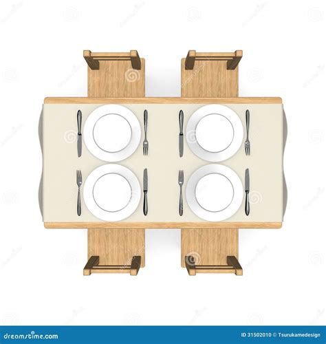 Cutlery On Wooden Dining Table Top View Stock Illustration