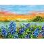 Bluebonnets Landscape Blue Flower Painting Texas Art Original Oil On 