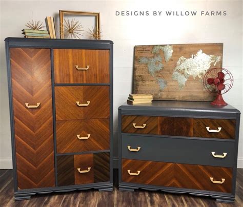 Waterfall bedroom w/ dresser & mirror, chest of drawers, full size bed art deco. 1920's Waterfall Bedroom Set in Queenstown Gray | General ...