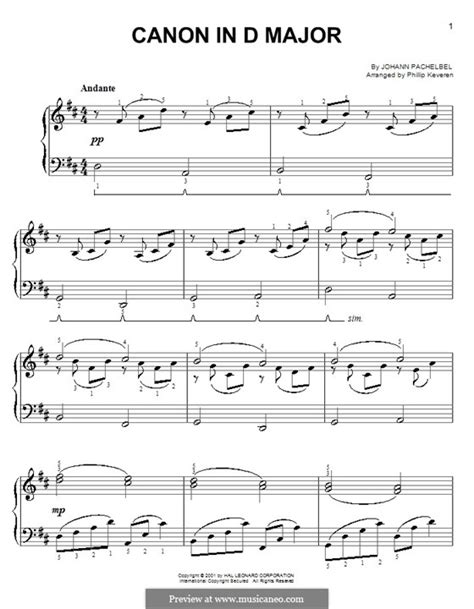 Canon In D Major Printable By J Pachelbel Sheet Music On Musicaneo