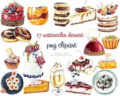 Clipart Watercolor Cake Dessert Cupcake Tea Birthday