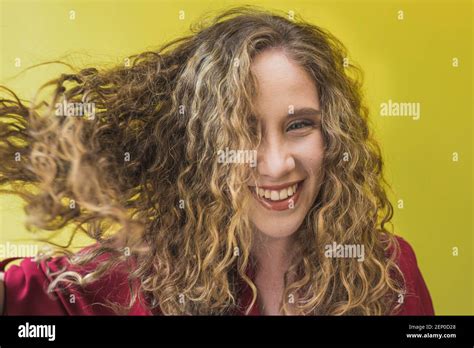 Portrait Of Cute Curly Blonde Hair Girl Stock Photo Alamy