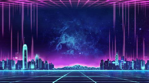 1600x900 Electro Wave Retro Skyline Buildings Wallpaper1600x900