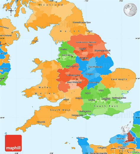 Map showing the location of all the counties in united kingdom including england, wales, scotland during the 1600's, ireland became subject to english control. Political Simple Map of England