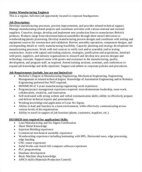 Manufacturing Engineer Job Description Workable Free 8 Industrial