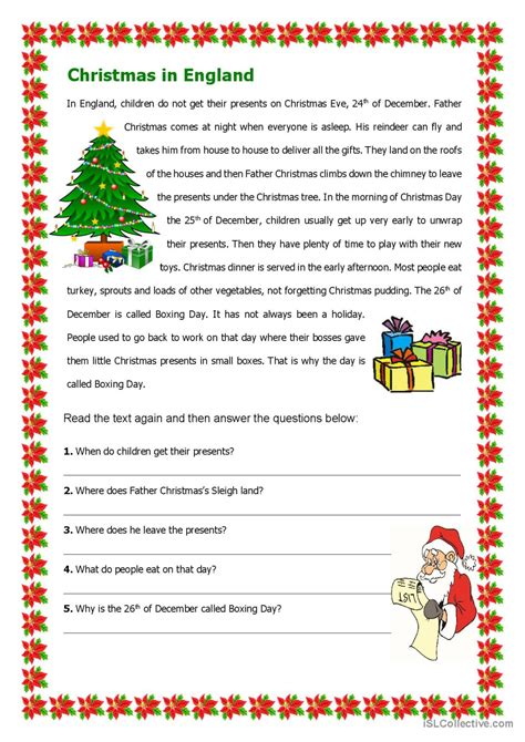 Christmas In England Reading For Det English Esl Worksheets Pdf And Doc