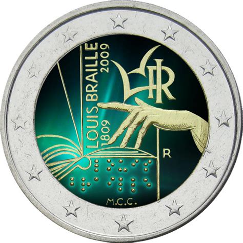 Colored Italy 2 Euro 2009 200th Birthday Of Louis Braille Eur17042