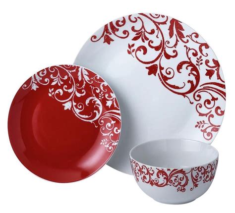 Red White Dinner Set Porcelain Kitchen Dining Design Side Plates Bowls