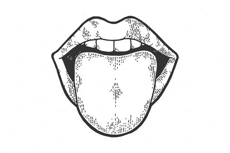Tongue Showing From Mouth Sketch Pre Designed Vector Graphics